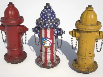 3 fire hydrants Low-poly 3D model