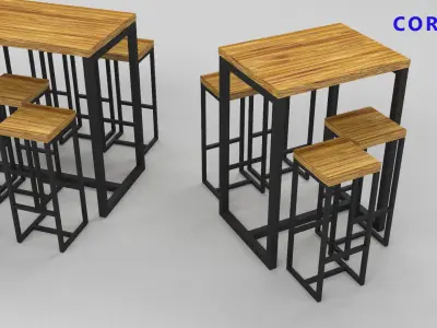  set of tables and chairs in a cafe bar or office v-ray corona Low-poly 3D model