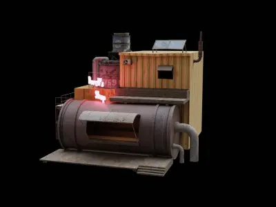 Barrels Shop  Post Apocalyptic Sci-Fi Building 3D model