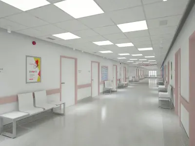 Hospital Corridor and Furniture 3D model