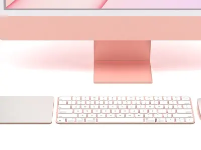 Apple iMac 24 inch 2021 Pink Keyboard Mouse Trackpad Low-poly 3D model