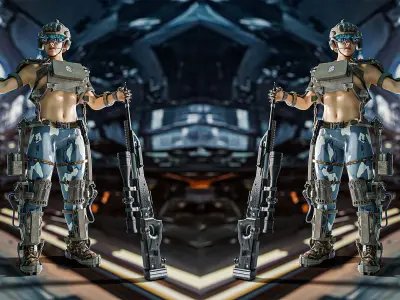 Hot sci-fi soldier 3D model