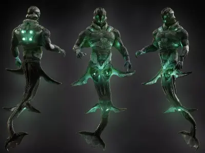 Sci-Fi  Alien cyborg underwater Low-poly 3D model