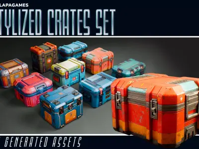 Stylized Crates Set 3D model