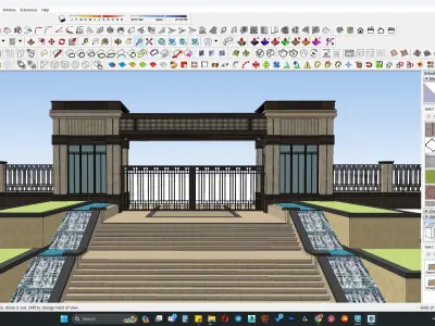 outdoor grand staircase with entrance gate 3D model