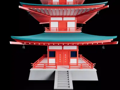 Japanese pagoda temple Low-poly 3D model