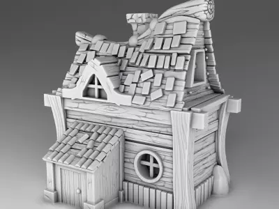House wooden with roof 3D print model