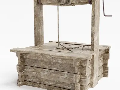 PBR old damaged wooden water well da1 Low-poly 3D model
