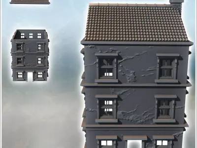 Tiled-roof house with bay window on the ground floor and a large 3D print model