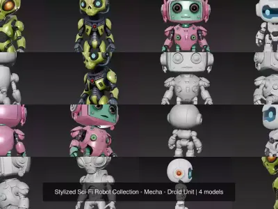 Stylized Sci-Fi Robot Collection - Mecha - Droid Unit 3D Model Pack