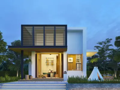 3D model of tropical modern house Low-poly 3D model