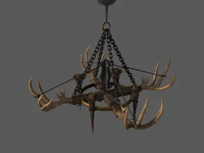 Medieval Antler Chandelier Design Three  Low-poly 3D model