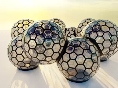 9 fused glass hexagon sci fi spherical domes 3D model