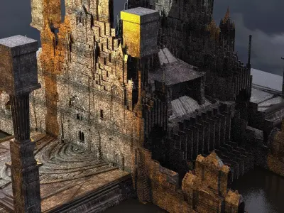 Dark Victorian Castle courtyard 2 3D model