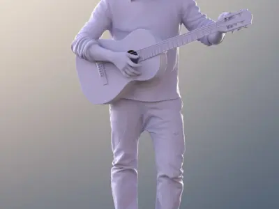 Andrew 10611 - Street Musician playing Guitar Low-poly 3D model