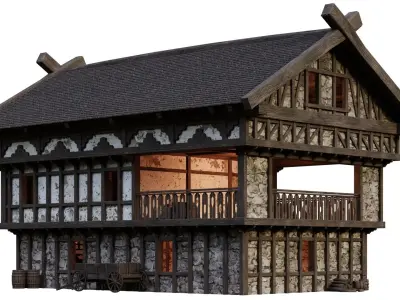 Old Medieval Building House 4K Textures GameReady 52 Low-poly 3D model