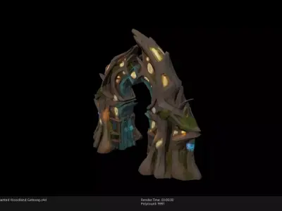 Low Poly Stylized Enchanted Woodland Gateway Low-poly 3D model
