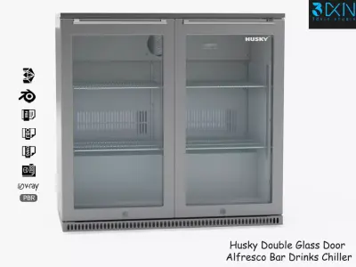 Husky Double Glass Door Alfresco Bar Drinks Chiller 3D model