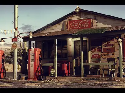 Gas Station Old fashioned 3D model
