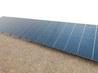 Lowpoly Ground Mounted Solar Panels-19 Rows of PV Modules Low-poly 3D model