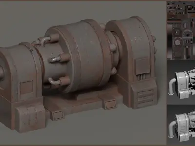 Low-poly old rusty sci-fi generator Low-poly 3D model