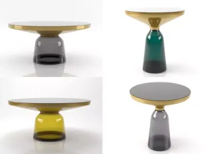 Bell two side tables with gold and glass tops 3D model