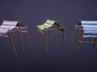 Stylized Small Market Stall Low-poly 3D model