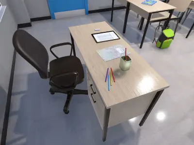 High school classroom Low-poly 3D model