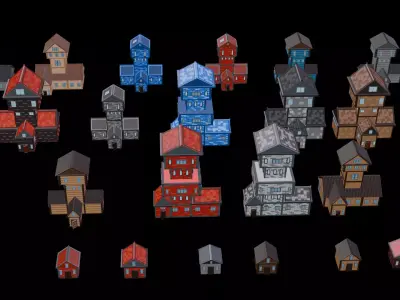 Modular House Pack  Low-poly 3D model