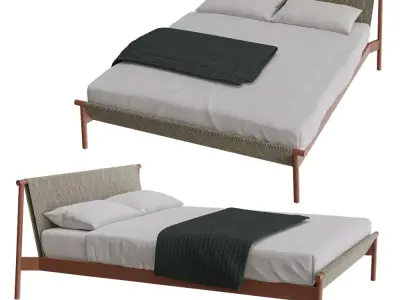 Woven Headboard Platform Bed 3D Model 3D model