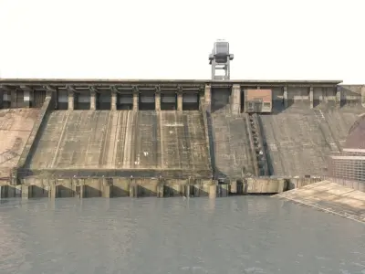 Hydroelectric power station Low-poly 3D model