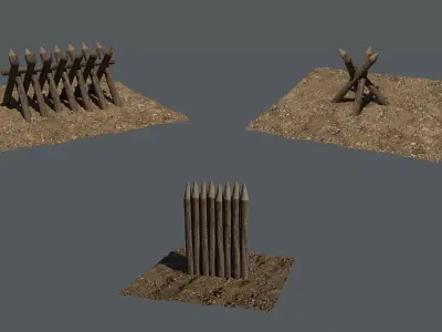 Medieval Wooden Barricades Wall Low-poly 3D model