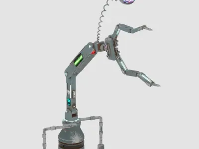 3D model of scifi robot arm with light and monitor Low-poly 3D model