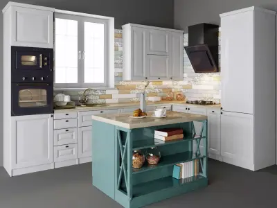 Classic kitchen with island and with sink under the window  3D model