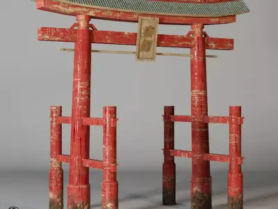 Torii tori gate in japanese style Low-poly 3D model