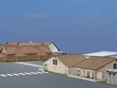 Small Town Row Buildings Pack 3D Model Low-poly 3D model