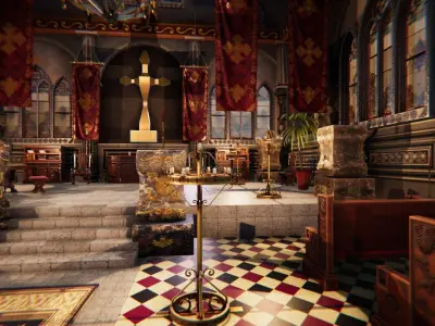 Church 3 interior of Low-poly 3D model