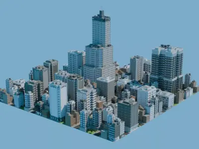 City Downtown Skyscraper Street Low-poly 3D model