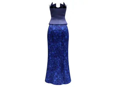 Navy Layered Neck Line Peplum Waistline Trumpet Skirt Gown Dress Low-poly 3D model