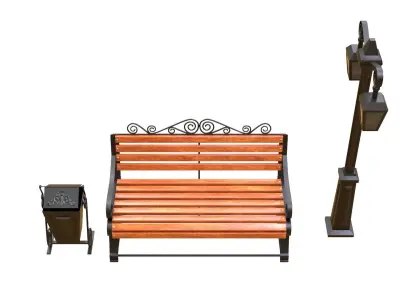 Bench urn streetlight PBR 3D model