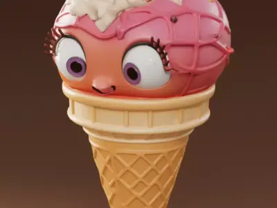 Soft-Serve Ice Cream Golden Swirl Waffle Cone 3D Low-poly 3D model
