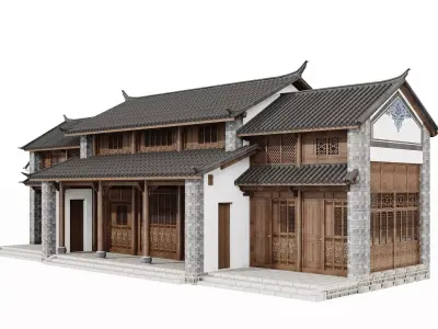 Japan Historic Courtyard House Facade 3D model