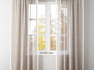 LINEN BORDER SHEER DRAPE-Pottery Barn 3D model