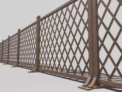 Modular Wooden Fence 2 Low-poly 3D model