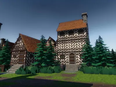 Modular stylized medieval buildings pack Low-poly 3D model