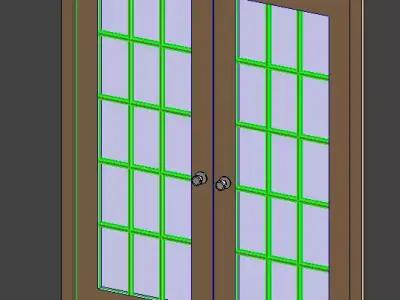 Double leaf glass wood door 3D model