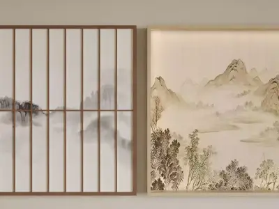 On the left is a screen with wooden grids 3D model