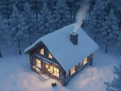 Winter Snow Cabin Realistic Environment 3D Model low poly  Low-poly 3D model