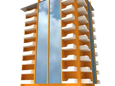 Yellow Flat Building 120 Low-poly 3D model