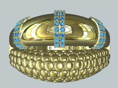 Bold Beaded Dome Bypass Ring 14K Gold 3D print model